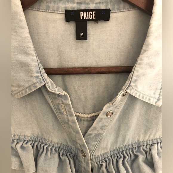 Paige Layda Denim Ruffle Shirt - Size M - Picture 7 of 9